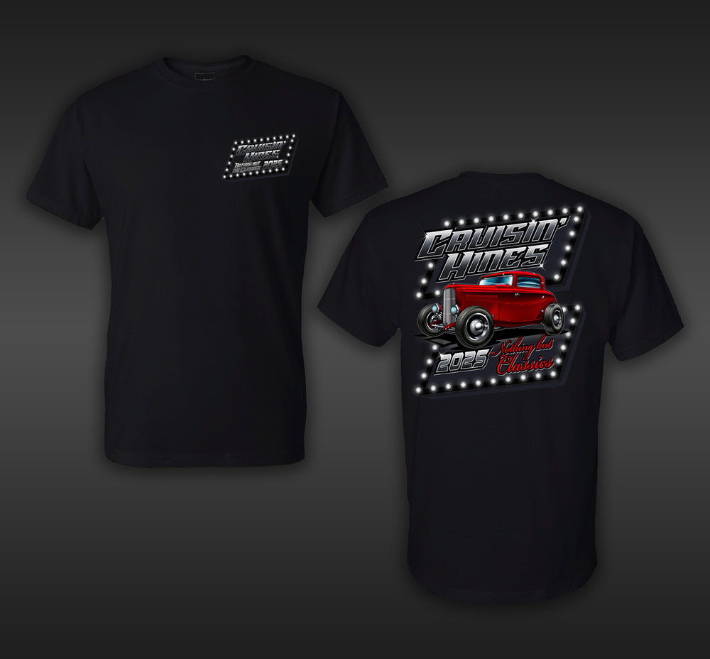 Black T-Shirt with design on front left chest and full design on back 
