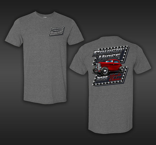 Gray T-Shirt with design on front left chest and full design on back 